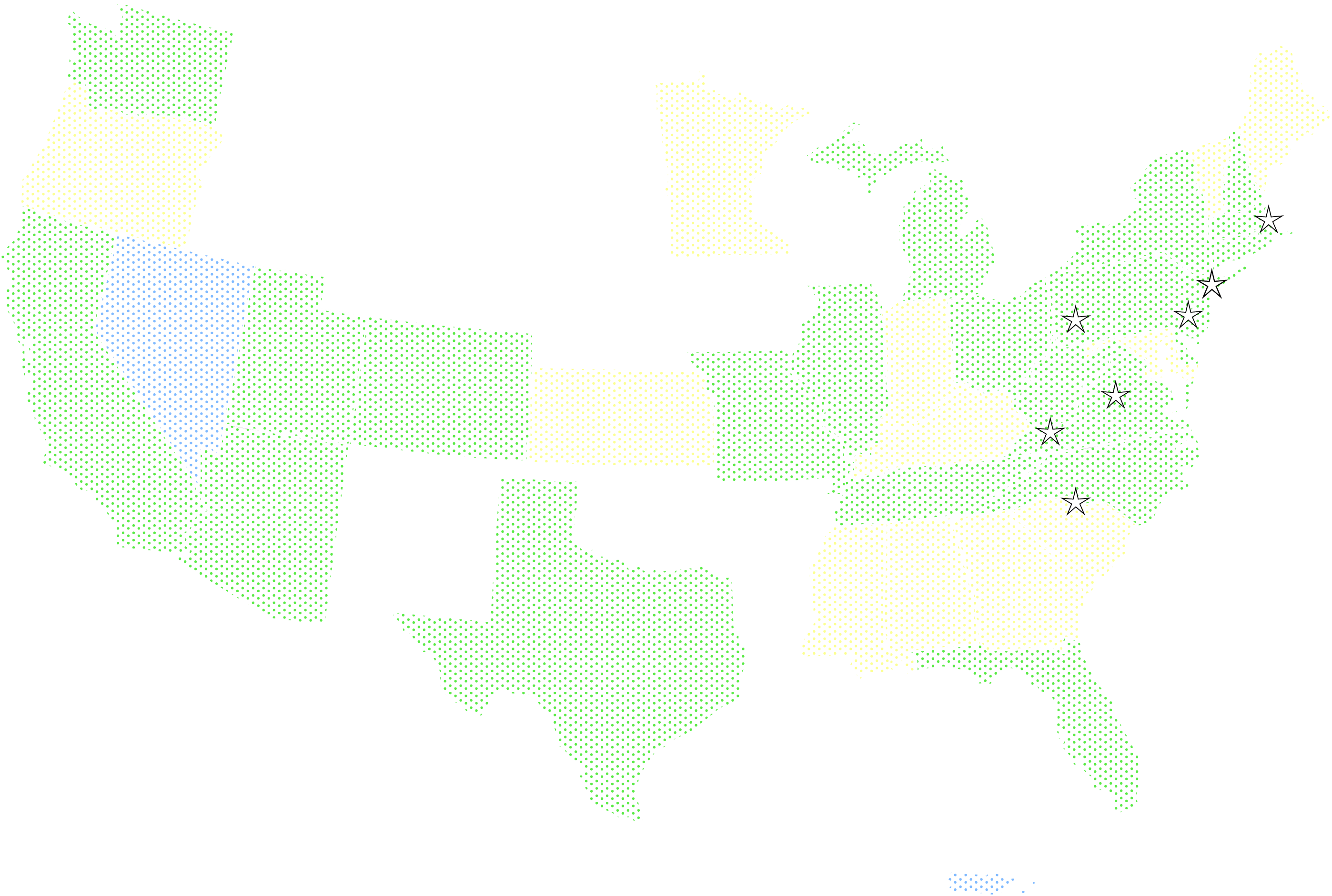 Map of USA with regional service centers marked in Boston, Charlotte, New York, Philadelphia, Pittsburg, Virginia